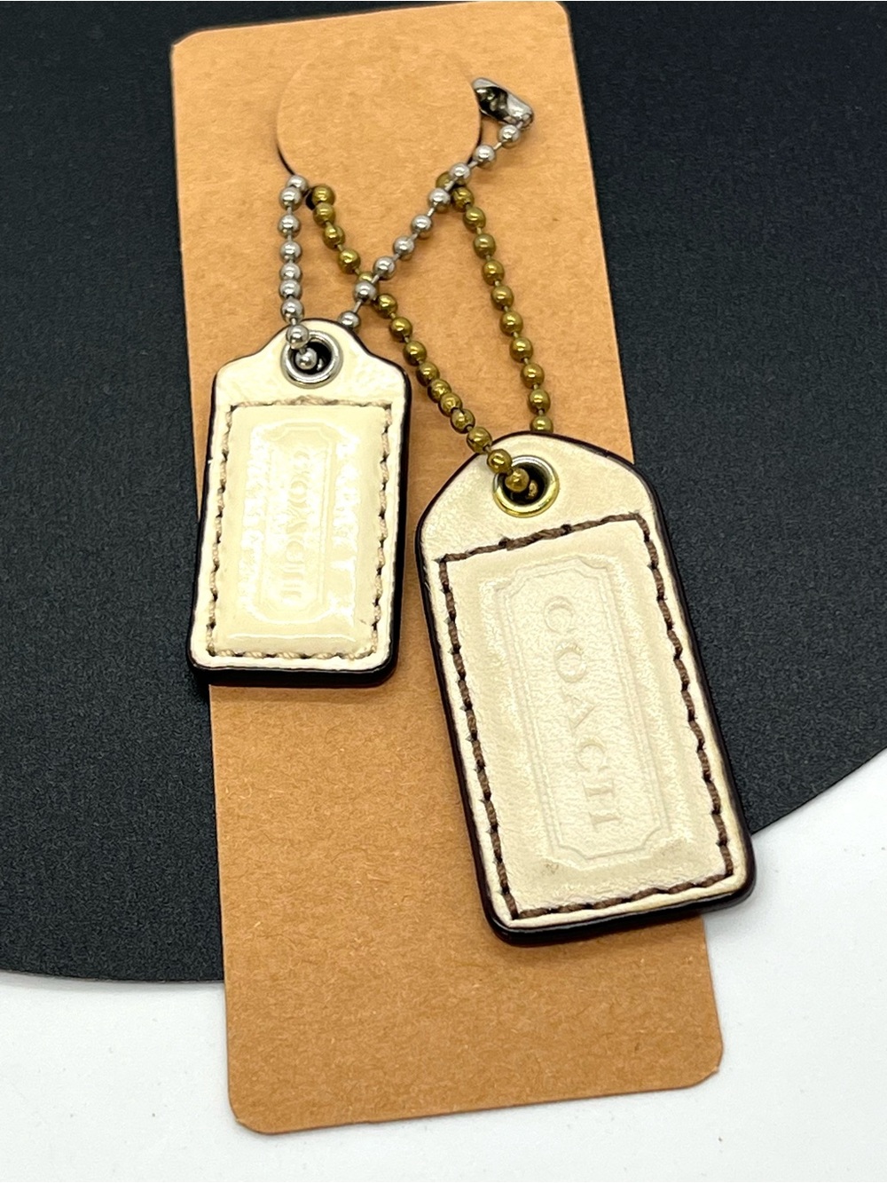 Coach Authentic Hang Tag Set of 2 + Faux Fur Puff Charm Ivory Cream